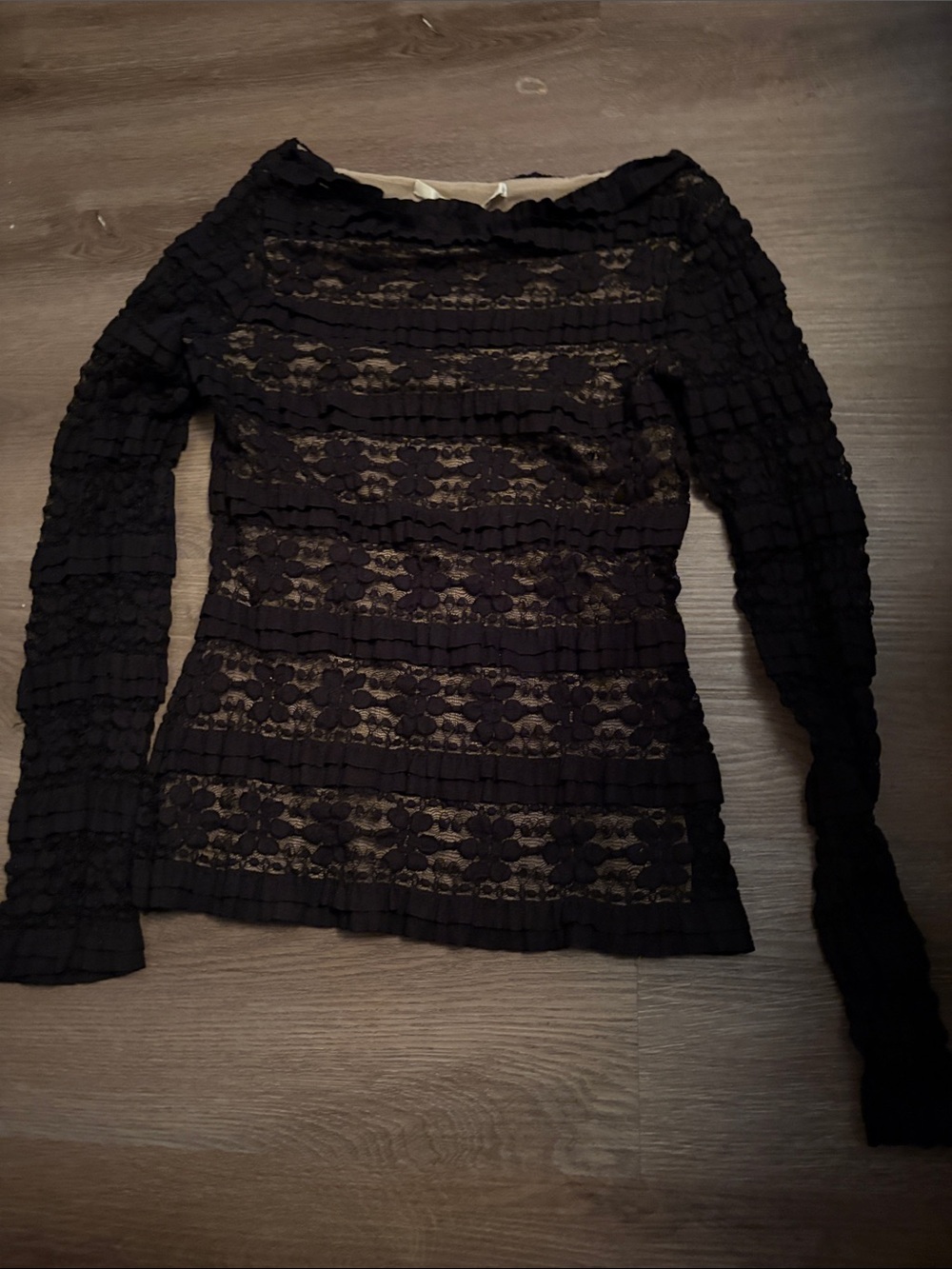 Max Studio Black Floral Lace Long Sleeve Top